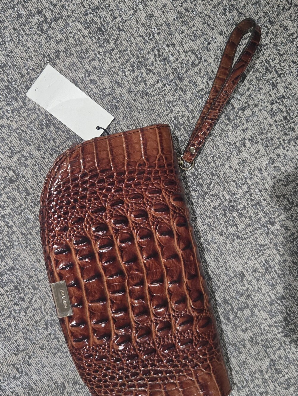 Brahmin Brown Croc-Embossed Wristlet Clutch